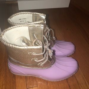 Jack Rogers Chloe lilac and gold duck rain boots